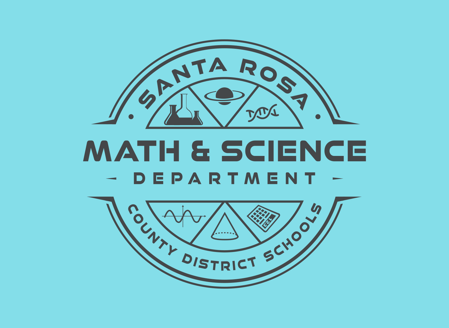 Math and Science Department Logo. Gray displayed on blue background.