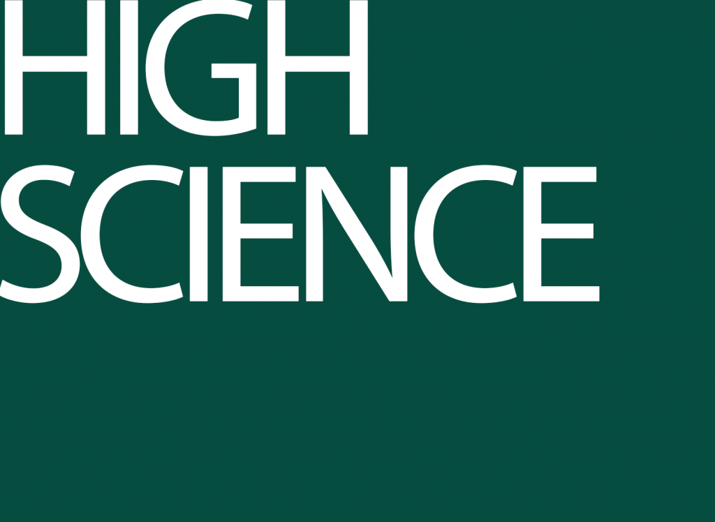 High Science in white on a green background.